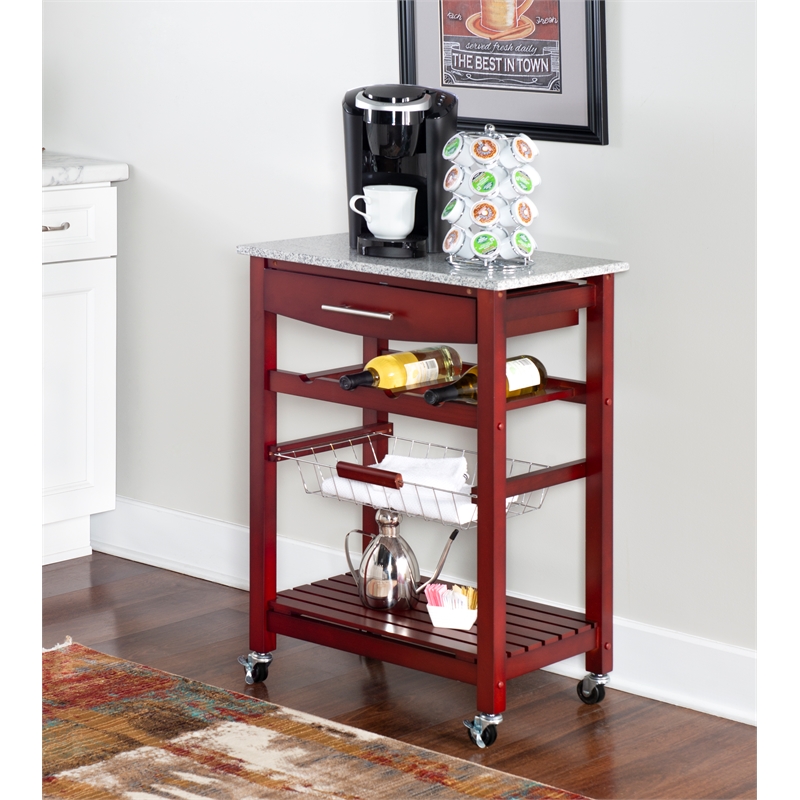 Linon Natalie Wood and Granite Top Kitchen Cart in Wenge Brown Cymax