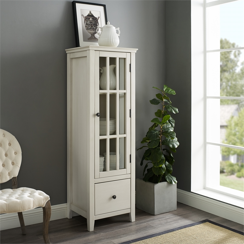 linon largo glass door wood in antique white cymx1071