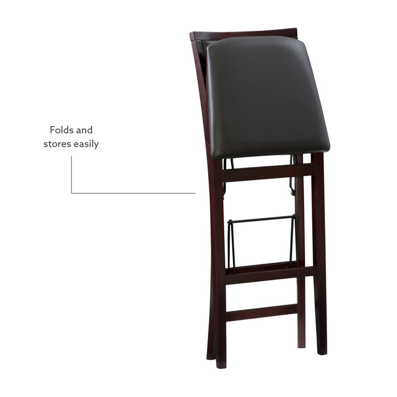 Linon Triena Pad Back 30" Wood Folding Bar Stool in Espresso Brown