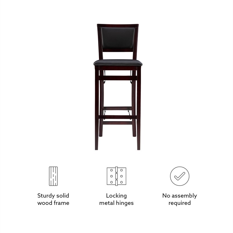 Linon Triena Pad Back 30" Wood Folding Bar Stool in Espresso Brown