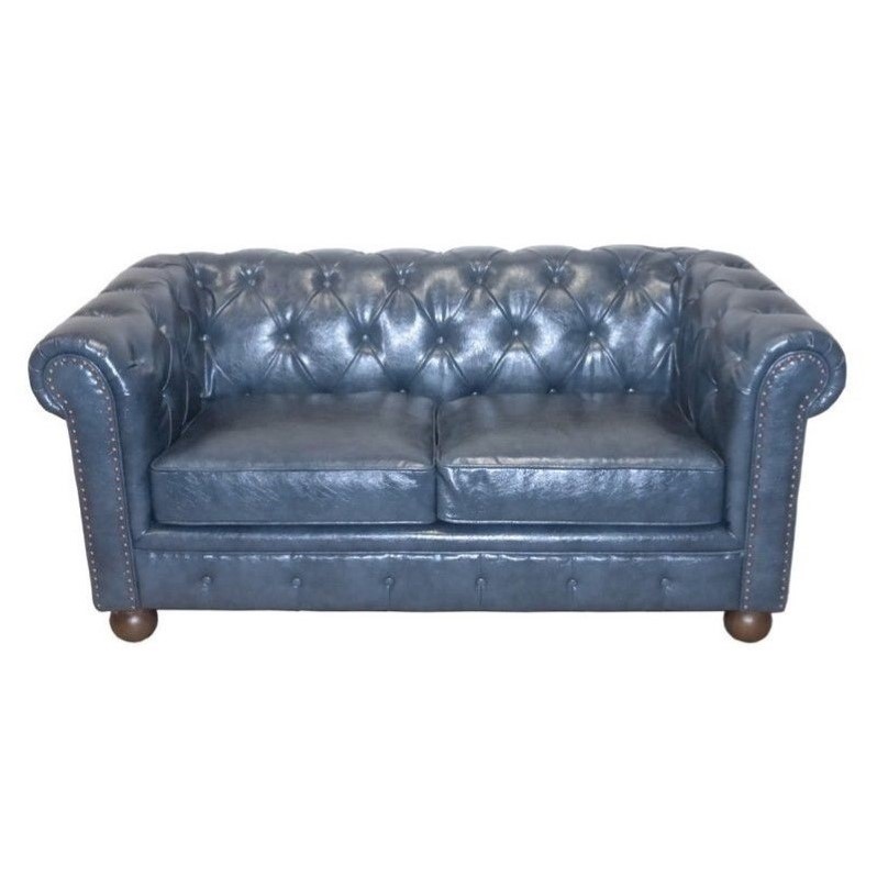 Armen Living Winston Vintage Leather Loveseat in Blue Cymax Business