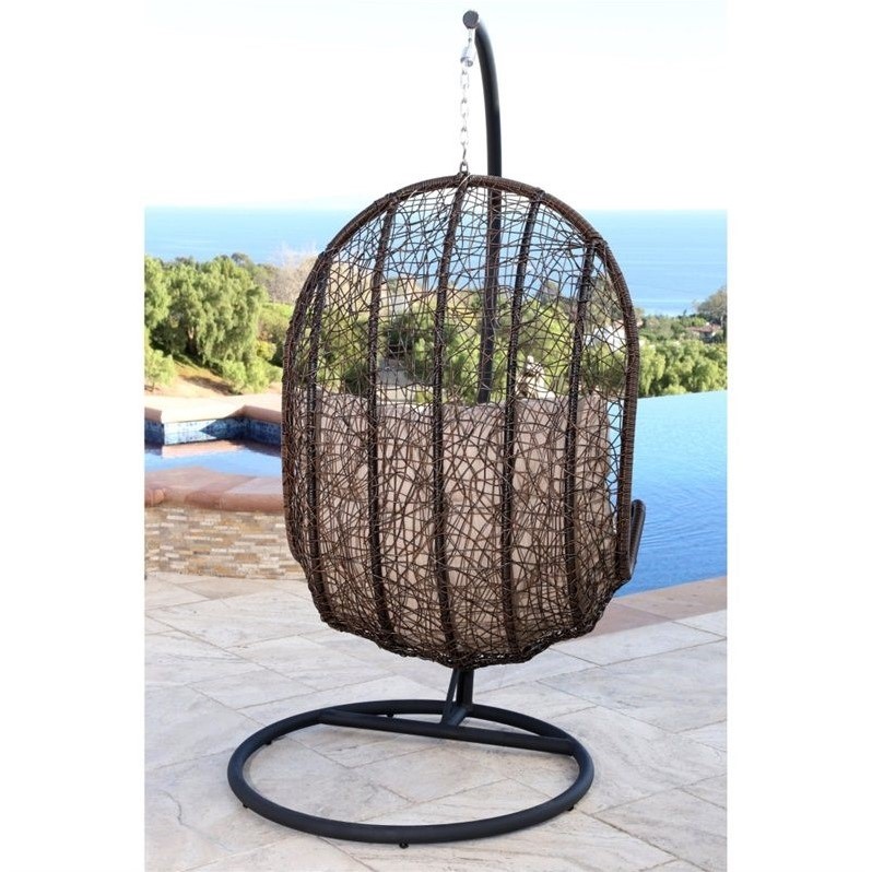 Abbyson Sonoma Outdoor Wicker Egg Shaped Chair in Espresso DLRSC002BGE