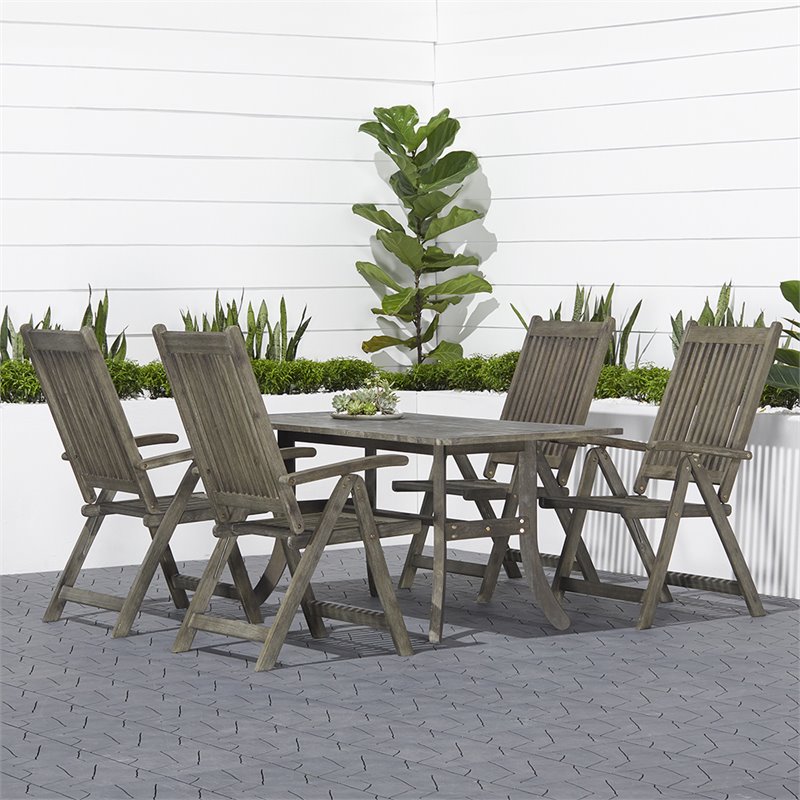 Vifah Renaissance 5 Piece Patio Dining Set in Gray