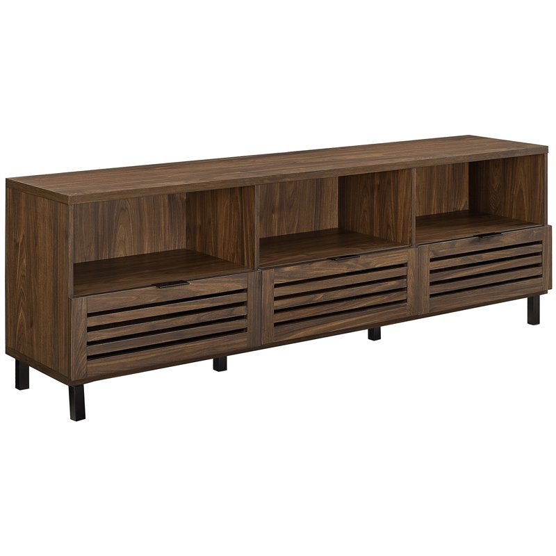 70 inch Wood Slat Door TV Stand Console in Dark Walnut Cymax Business