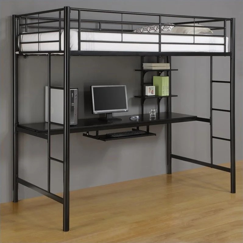 Metal Twin Workstation Desk Loft Bunk Bed in Black Cymax Business