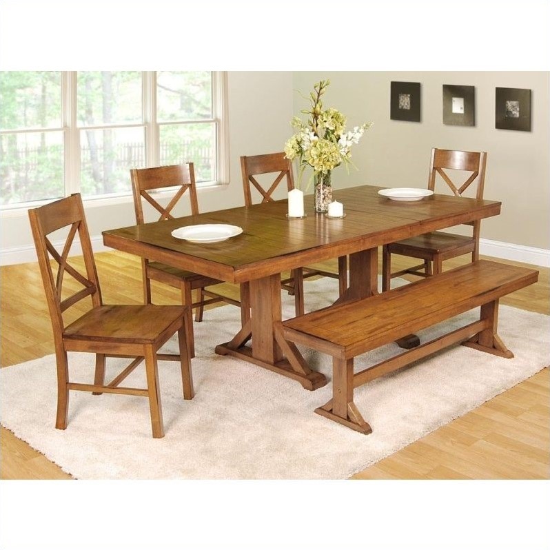 6Piece Millwright Wood Dining Set in Antique Brown C60W2AB