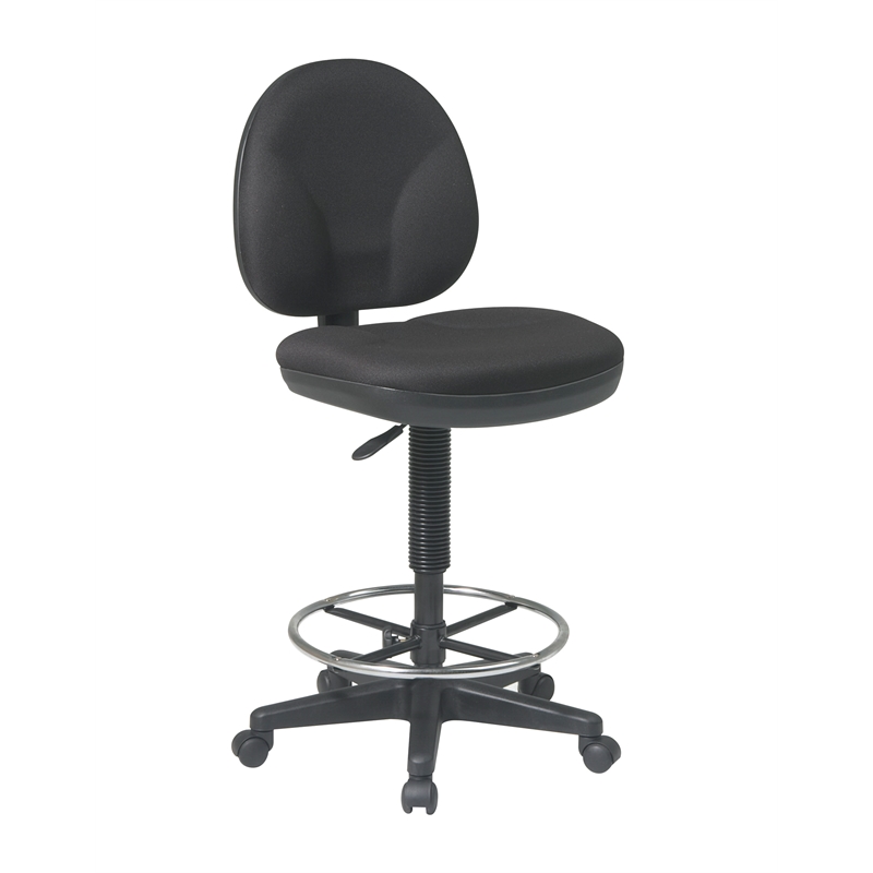 Sculptured Black Fabric Seat and Back Drafting Chair with Adjustable Foot Ring Cymax Business