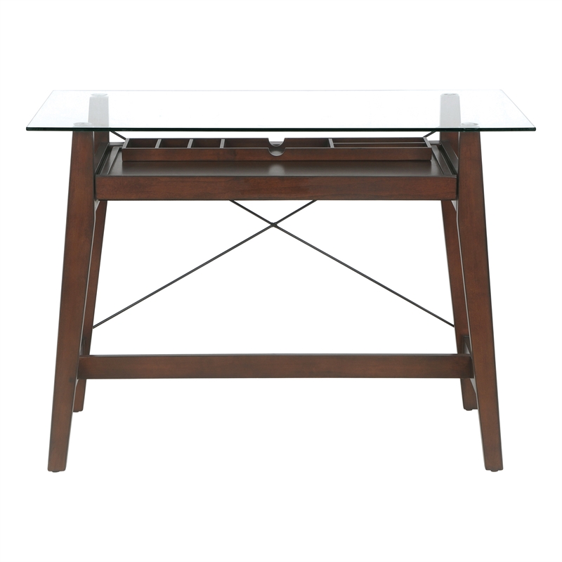 Classy range combining wood & modern materials tribeca 42 inch tool less computer desk in espresso wood with glass desk top