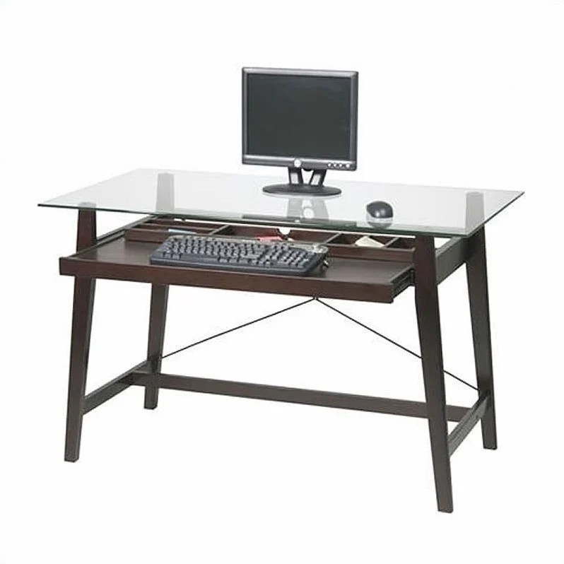 Tribeca 42 inch ToolLess Computer Desk in Espresso Wood with Glass