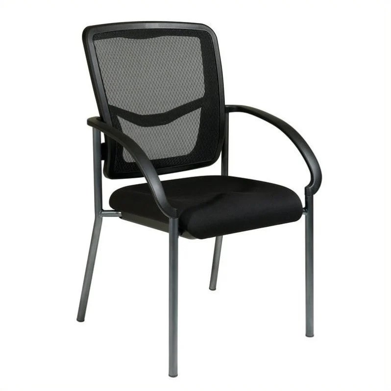 ProGrid Black Visitors Chair with Arms and Titanium Finish Fabric Seat