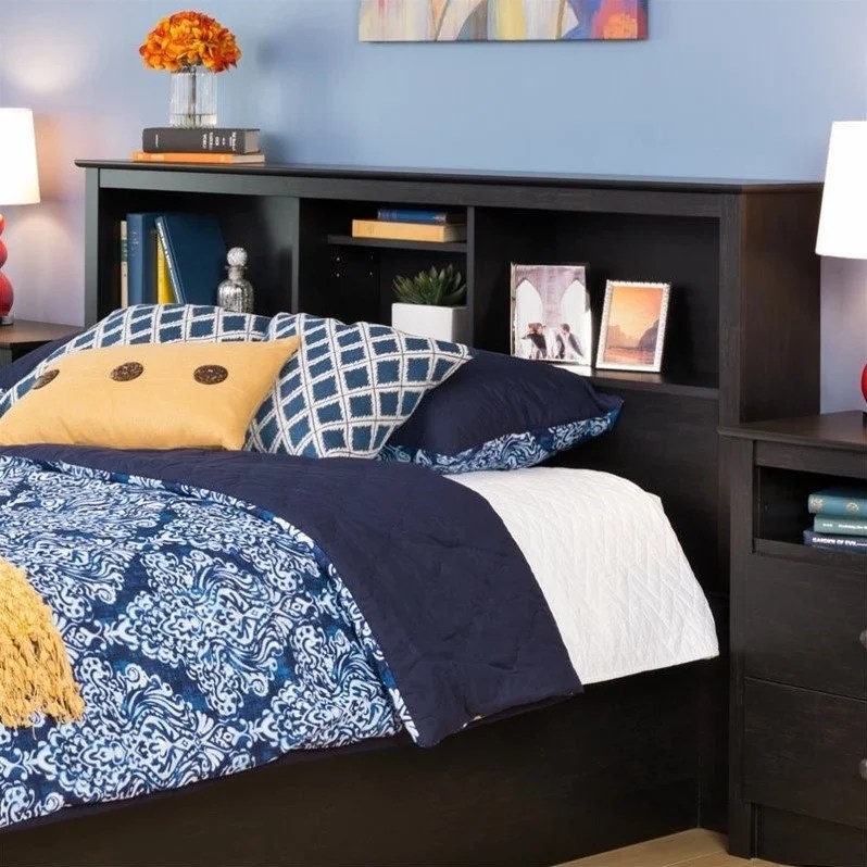 Full/Queen Bookcase Headboard in Washed Black HSH6643V