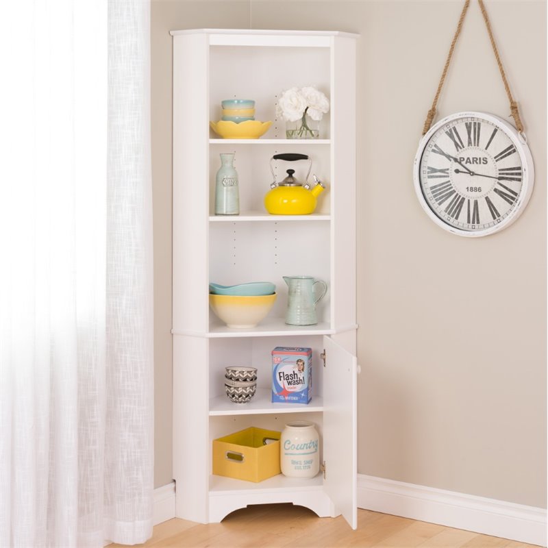 Prepac Tall Corner Storage in Elite White