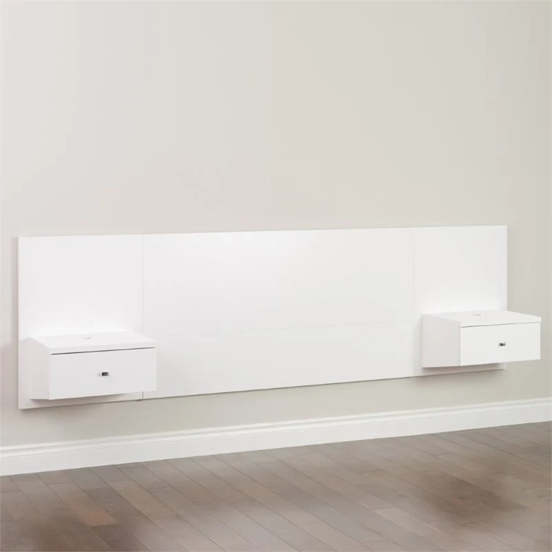 Prepac Queen Floating Headboard with Nightstand in White WHHQ05202K