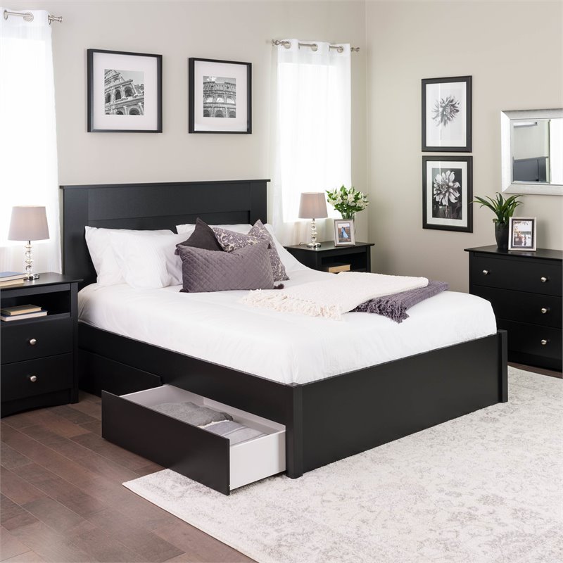 Black Platform Bed With Drawers Prepac Select Queen 4Post Platform Bed with 2 Drawers in Black