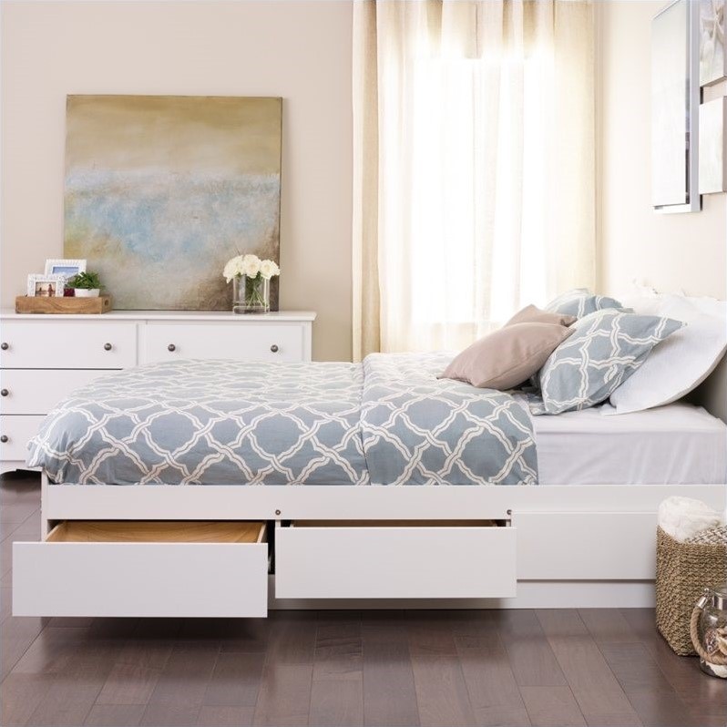 Prepac Monterey Contemporary Wood White Full Platform Storage Bed