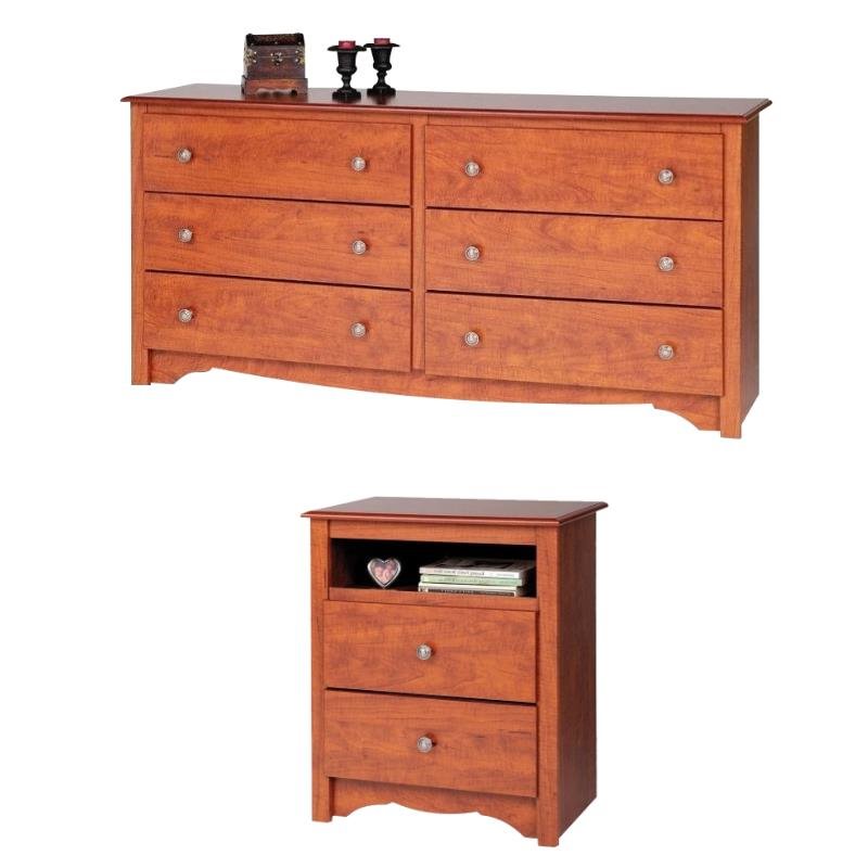 Prepac Monterey Cherry 2 Piece 6 Drawer Dresser and 2 Drawer Night