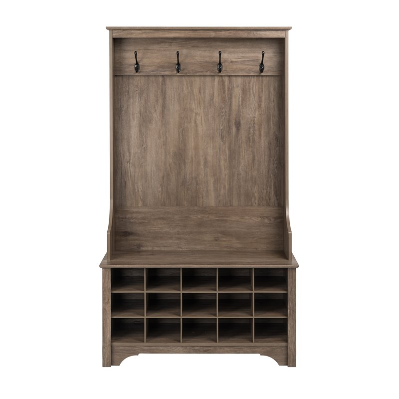 Prepac Wide Hall Tree with Shoe Storage in Drifted Gray