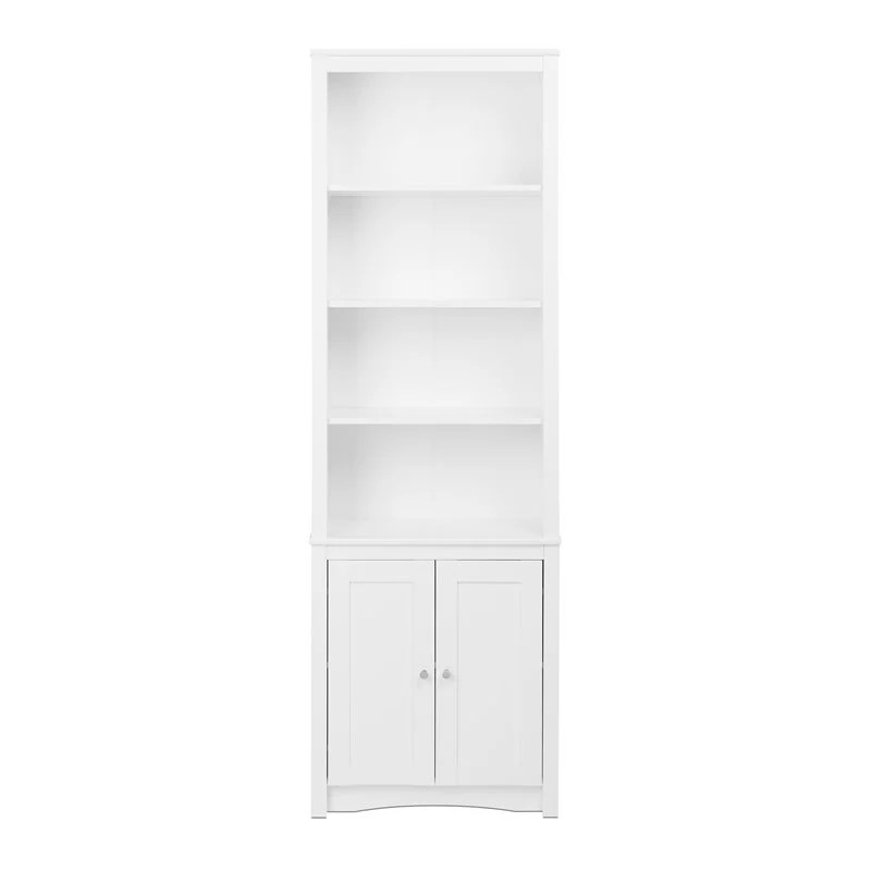 Prepac Tall 6 Shelf Bookcase with 2 Shaker Doors in White Homesquare
