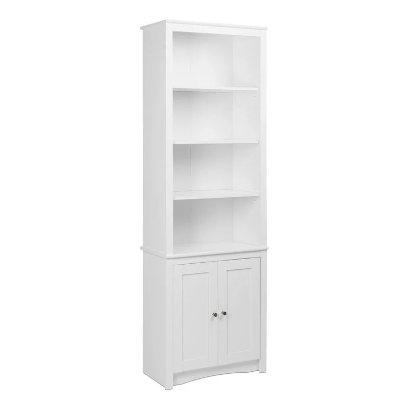 Prepac Tall 6 Shelf Bookcase with 2 Shaker Doors in White Cymax Business