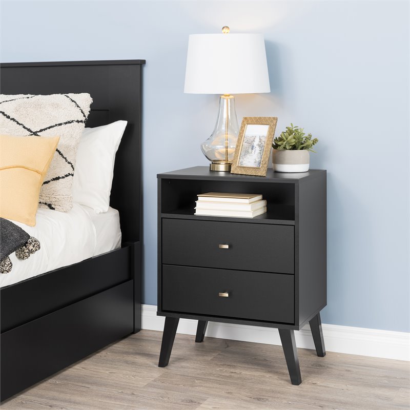 Prepac Milo Mid Century Modern 2 Drawer Tall Nightstand in