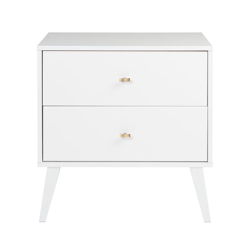 Prepac Milo Mid Century Modern 2 Drawer Nightstand in White Homesquare