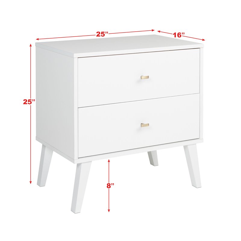 Prepac Milo Mid Century Modern 2 Drawer Nightstand in White Homesquare