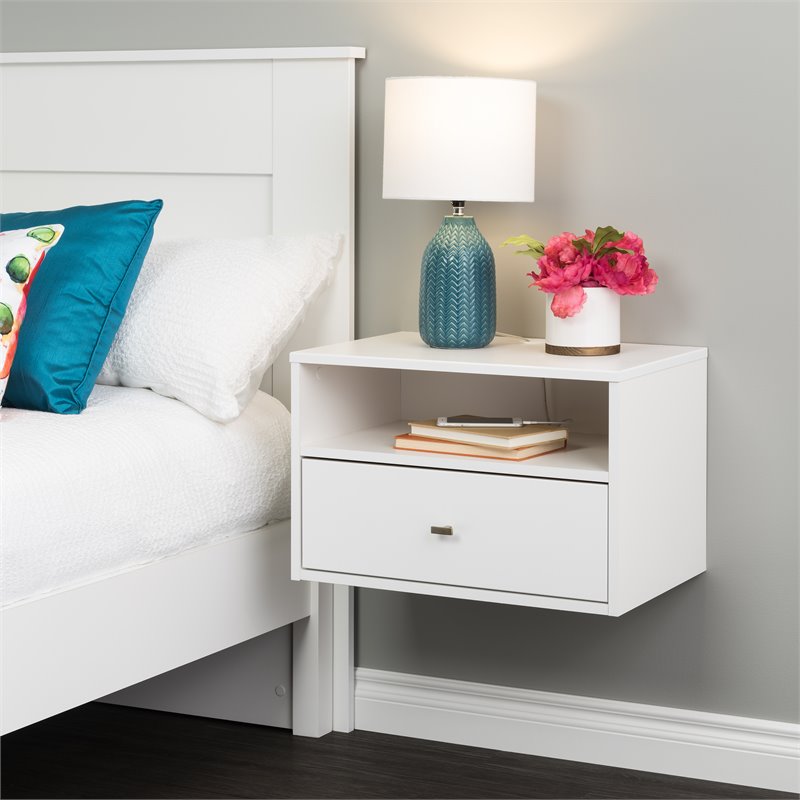 Prepac Milo 1 Drawer Floating Wooden Nightstand in White