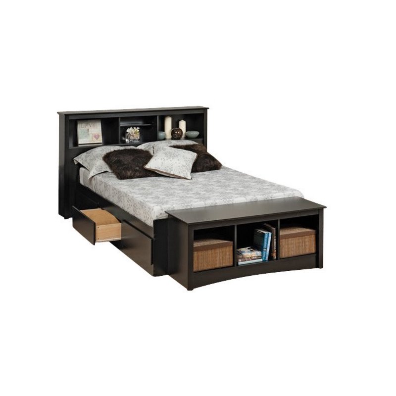 Bookcase Platform Storage Bed with Headboard in Black BBXXX00MKIT