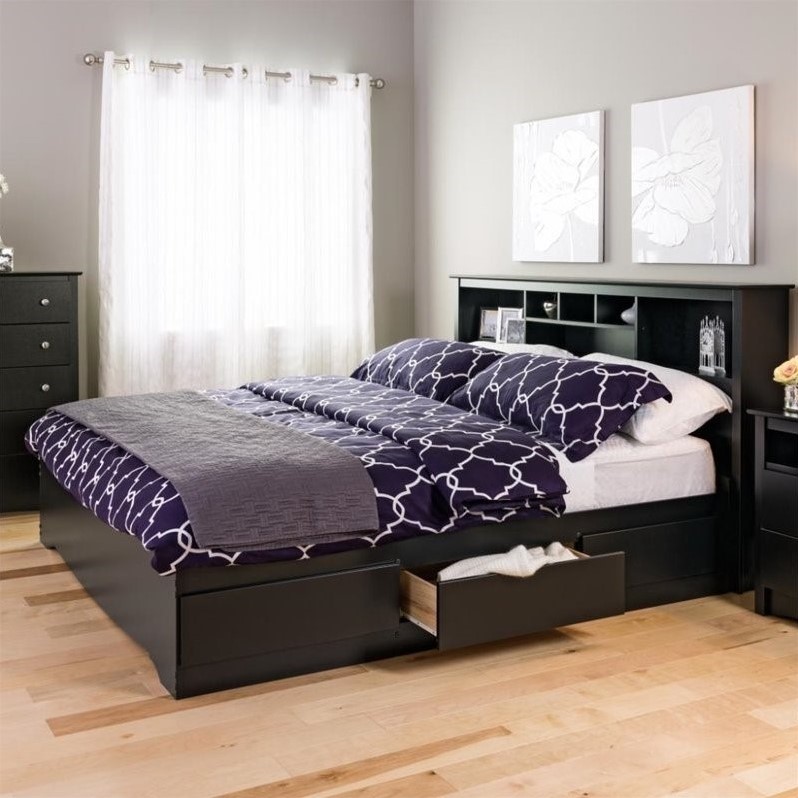 King Bookcase Platform Storage Bed in Black BBK8400KIT