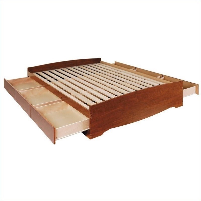 Prepac Monterey Queen Bookcase Platform Storage Bed in Cherry Cymax