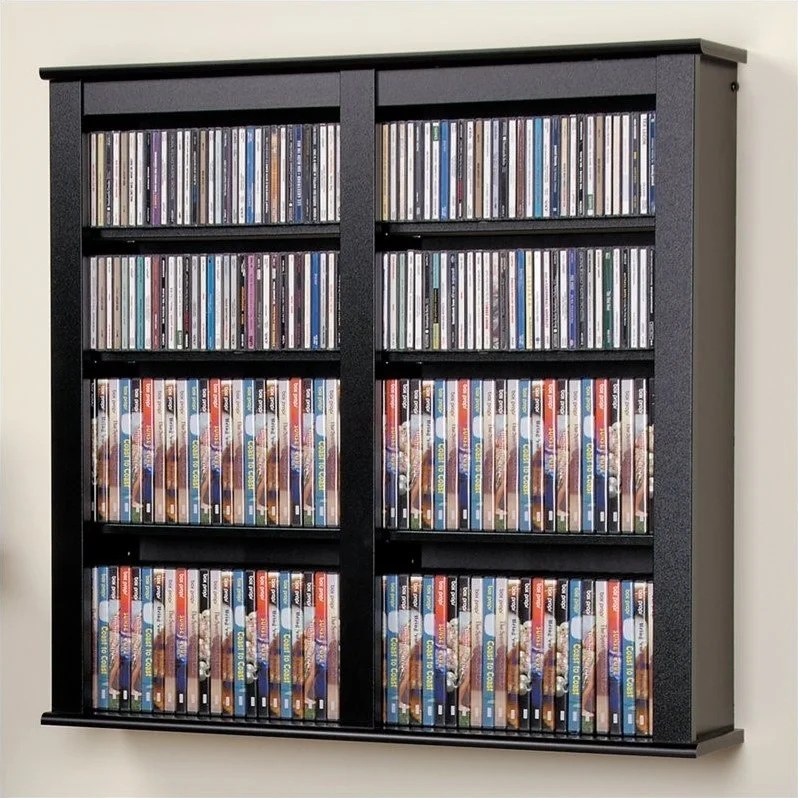 Double Floating CD DVD Wall Media Storage Rack in Black BFW0349