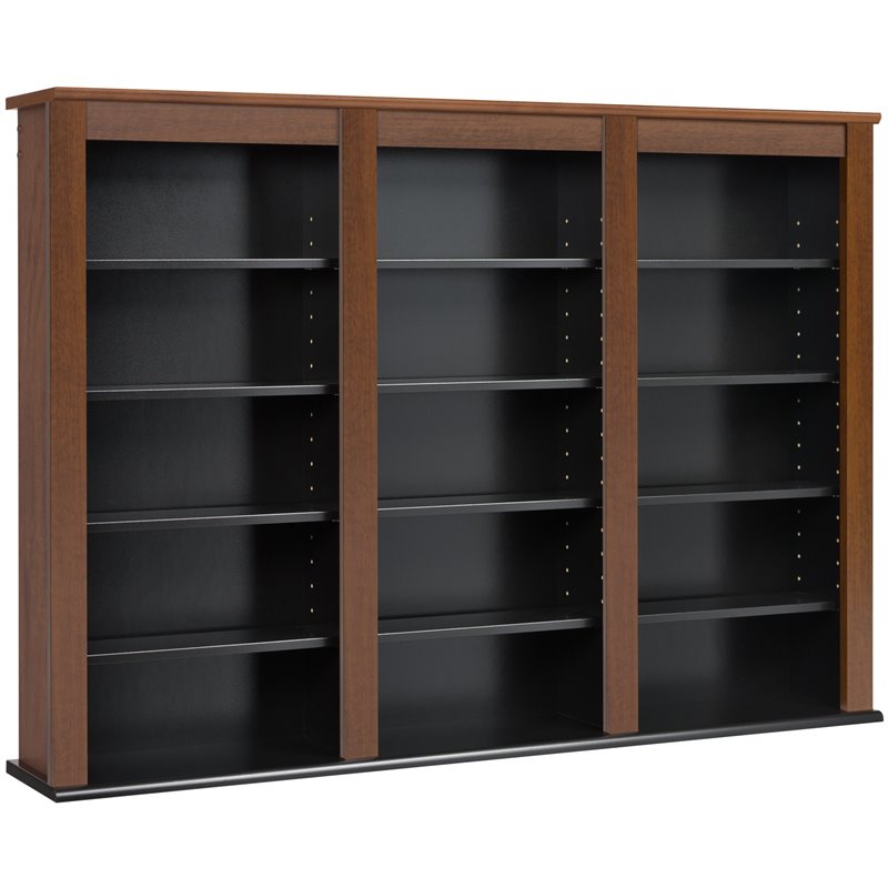Prepac Triple Floating Media Wall Storage in Cherry and Black Cymax