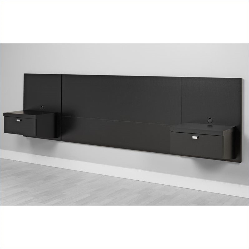 Floating Panel Headboard with Nightstands in Black BHHX05202K