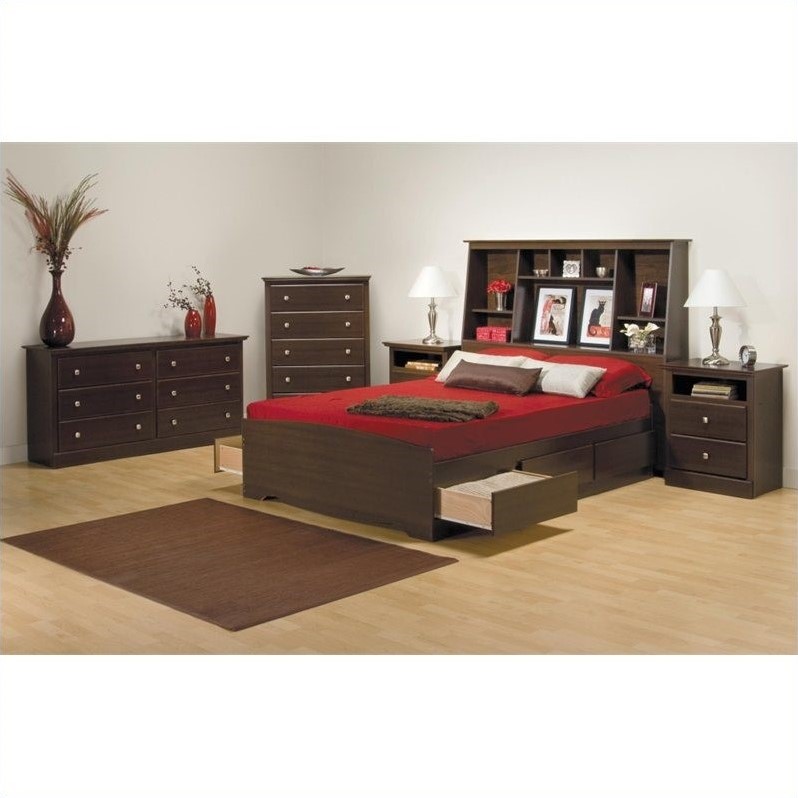 Full Tall Bookcase Platform Storage Bed in Espresso EBD5600KIT2