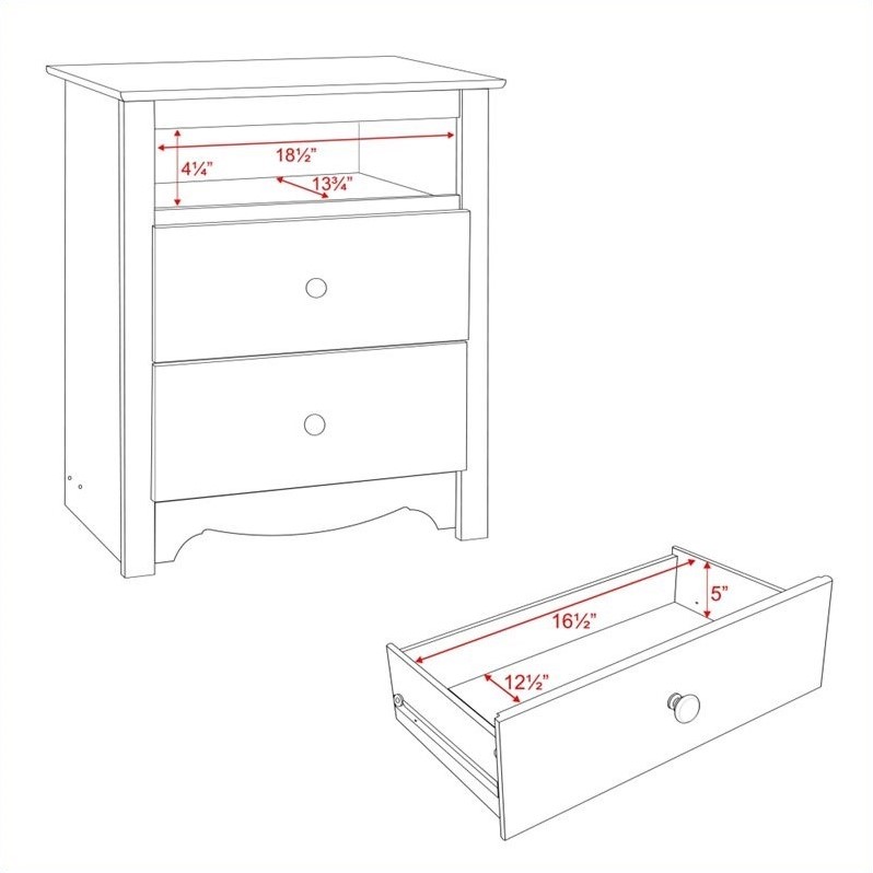 White Tall 2 Drawer Night Stand WDC2428