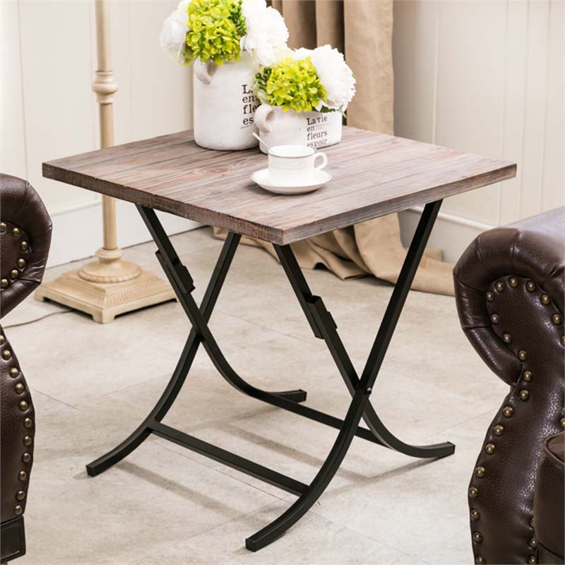 Boraam Miriam 23" Square Folding End Table in Weathered Oak and Black