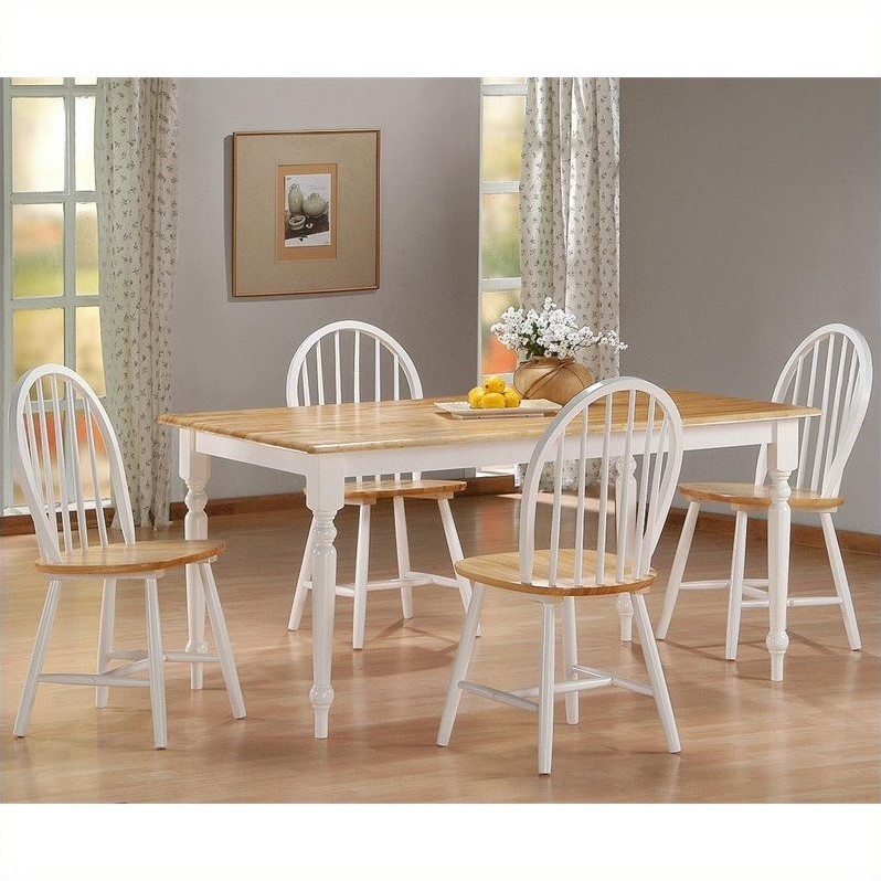 Boraam Farmhouse 5 Piece Dining Set in White and Natural 80369