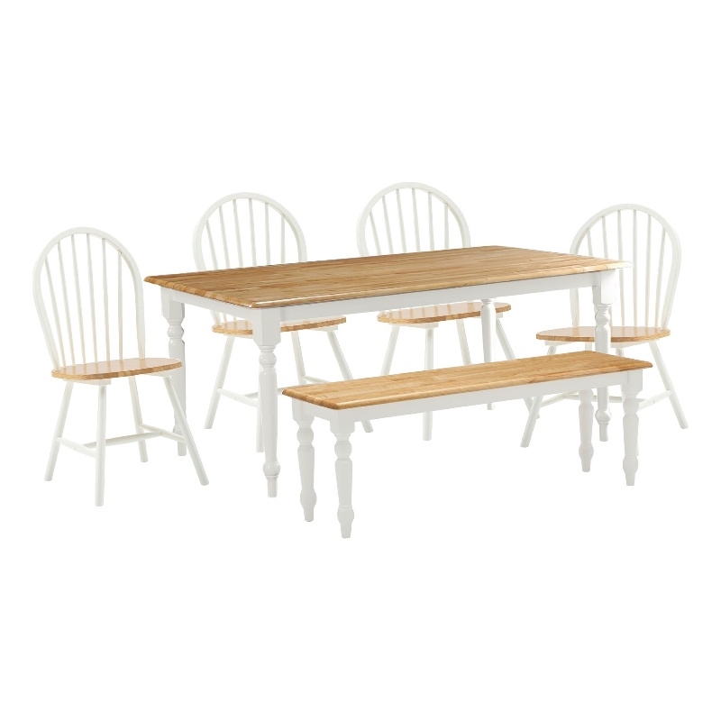 Farmhouse 6 Piece Dining Set in White and Natural 86369