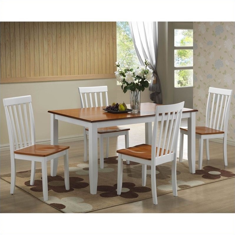 5 Piece Dining Set in White/Honey Oak 22033