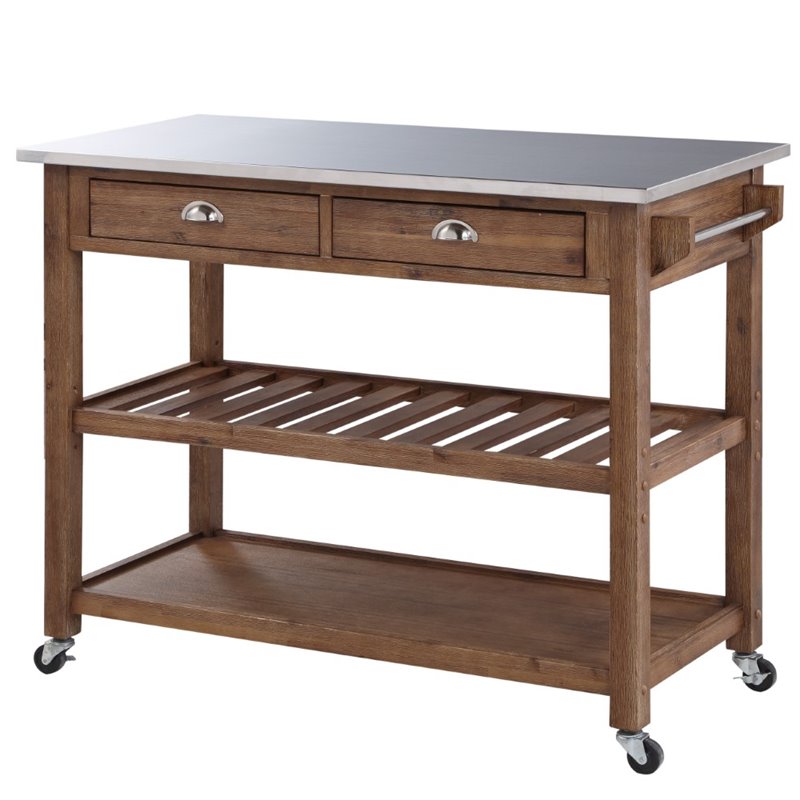 Boraam Sonoma Wire Brush Finish Kitchen Cart 98520
