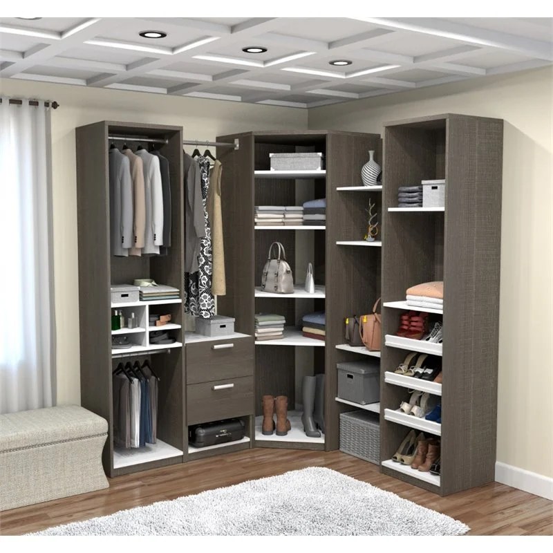 Bestar Cielo Deluxe Corner WalkIn Closet in Bark Gray and White 8085847
