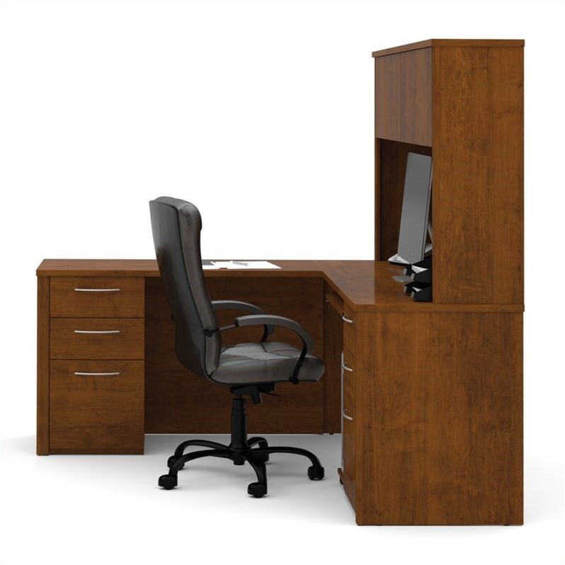 Bestar Embassy LShape Home Office Wood Computer Desk Set with Hutch in Tuscany Brown 6085363