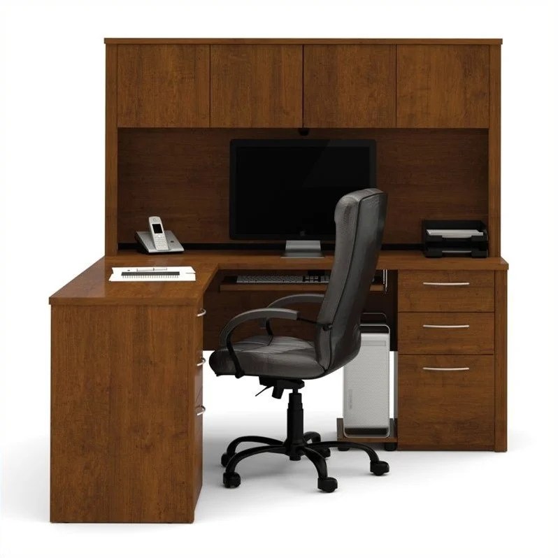 Bestar Embassy LShape Home Office Wood Computer Desk Set with Hutch in Tuscany Brown 6085363