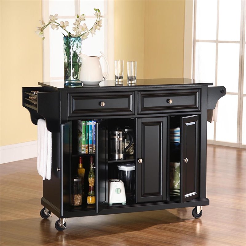 Crosley Furniture Solid Black Granite Top Kitchen Cart in Black