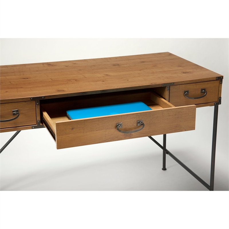 kathy ireland Office Ironworks 48W Writing Desk and Pedestal in Pine