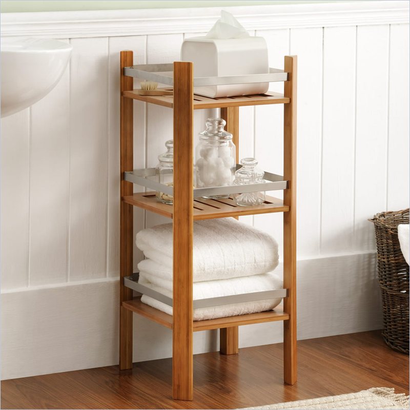 Altra Furniture Bamboo Bathroom Tower with 3 Shelves in Cherry Finish