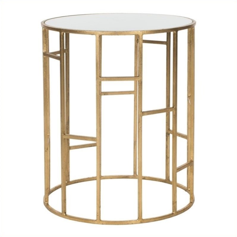 Safavieh Doreen Iron and Glass Accent Table in Gold and White Cymax