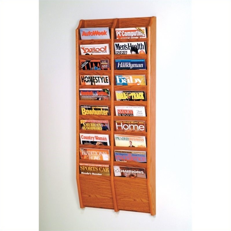 Wooden Mallet 20 Pocket Wall Mount Magazine Rack in Medium Oak