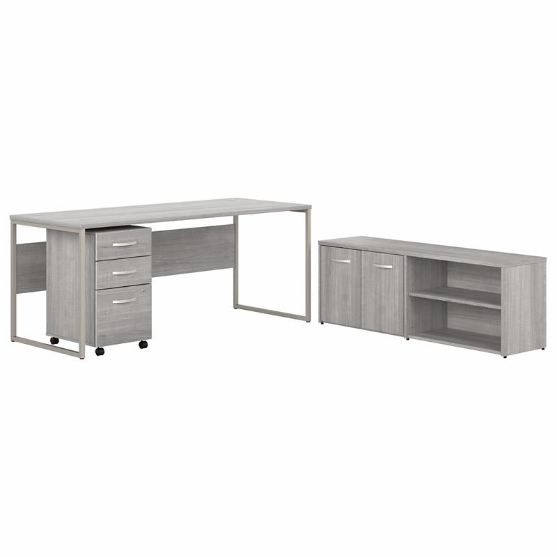 Hybrid 72W Desk with Storage and Drawers in Platinum Gray Engineered