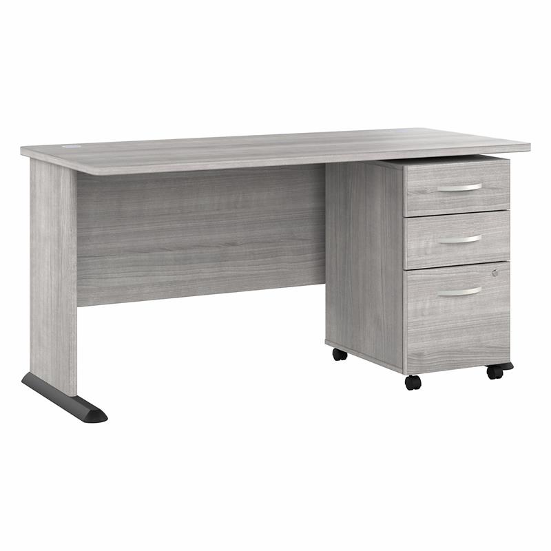 Studio A 60W Computer Desk with Drawers in Platinum Gray Engineered